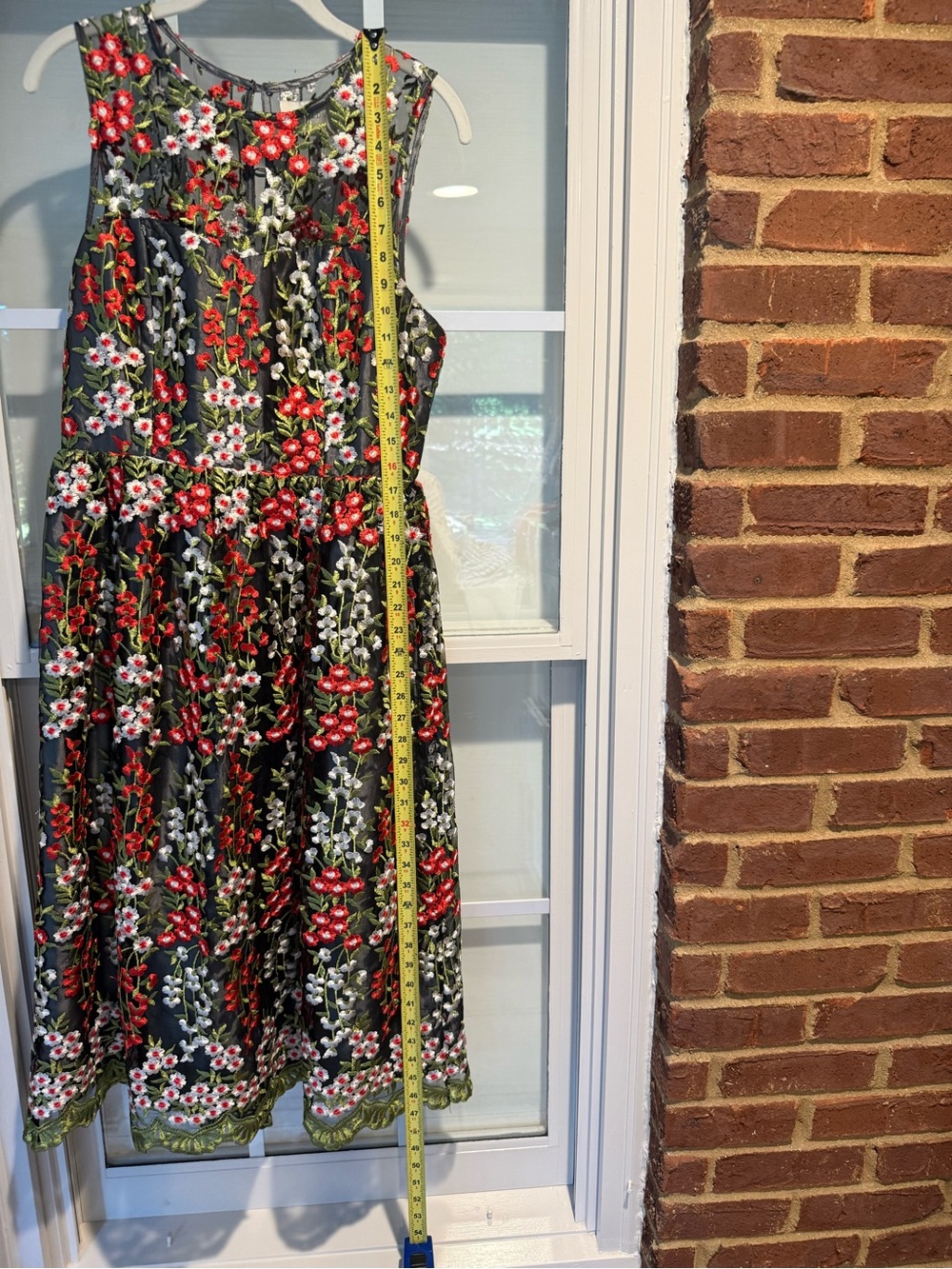 BHLDN Black Midi Dress with Red, White & Green Floral Embroidery and Green Trim - Picture 14 of 15